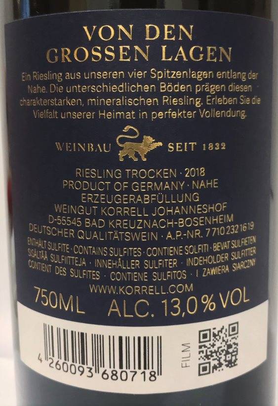 Etiketa Riesling von den grossen Lagen