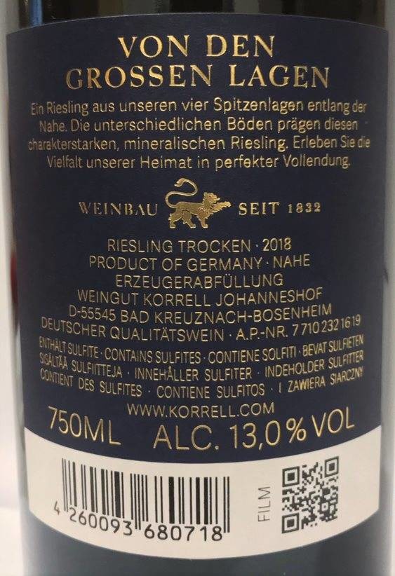Etiketa Riesling von den grossen Lagen