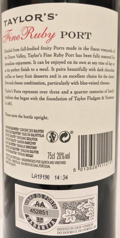 Etiketa Taylor\'s Fine Ruby