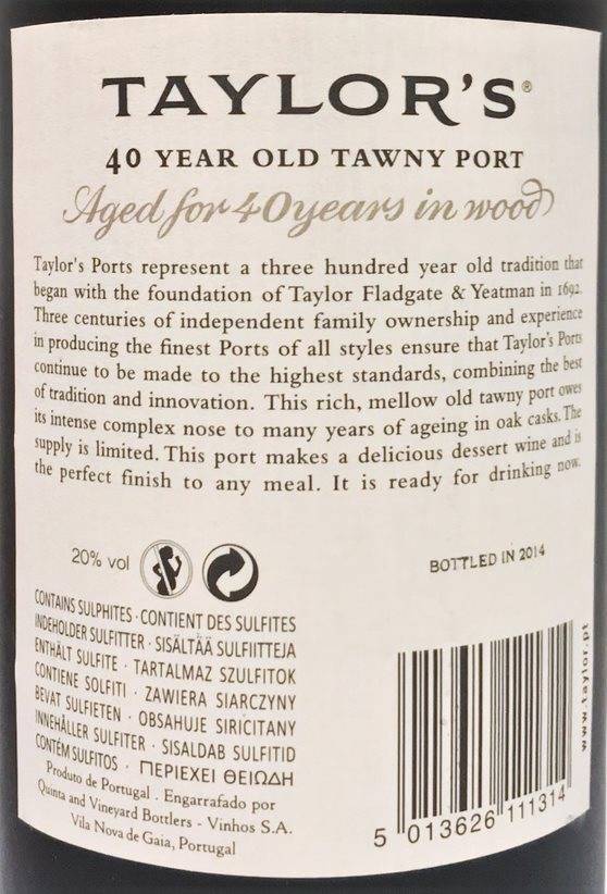 Etiketa Taylor\'s 40 years old Tawny