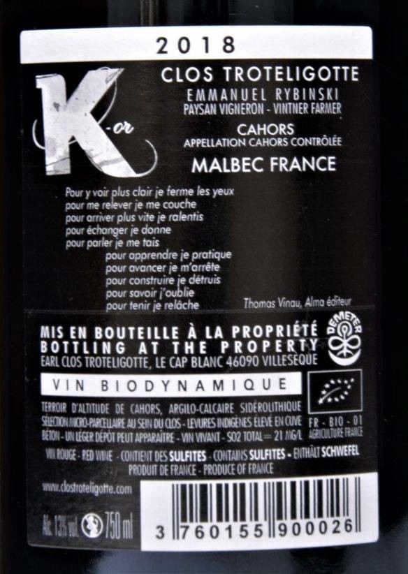Etiketa Malbec K-or