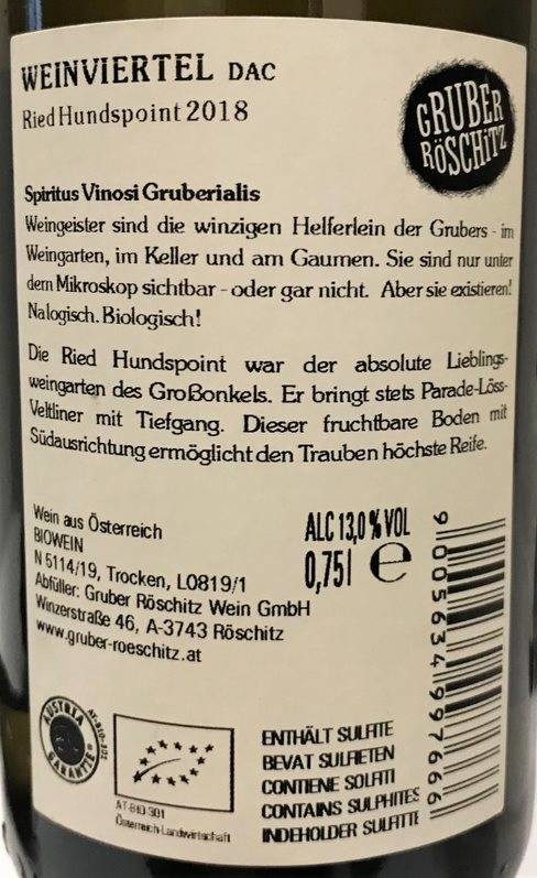 Etiketa Grüner Veltliner Hundspoint 