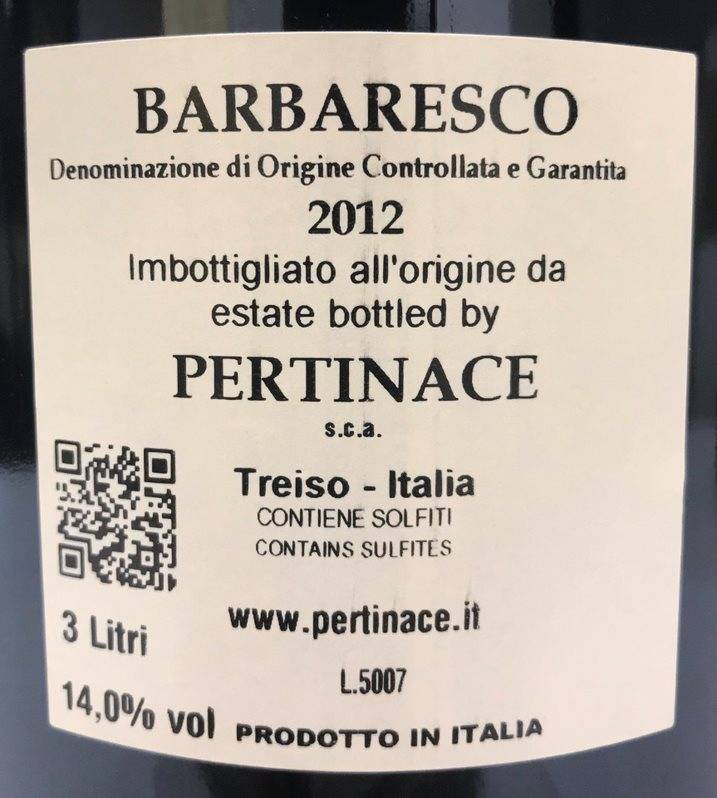 Etiketa Barbaresco Jéroboam