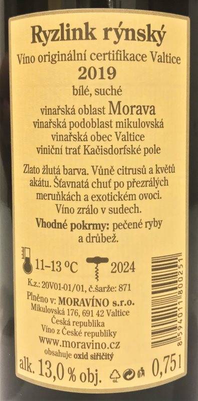 Etiketa Ryzlink rýnský VOC