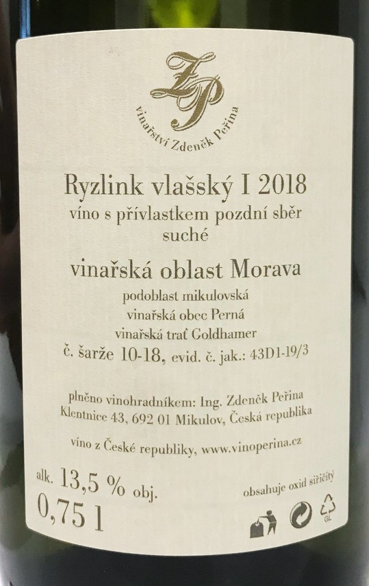 Etiketa Ryzlink vlašský I Goldhamer