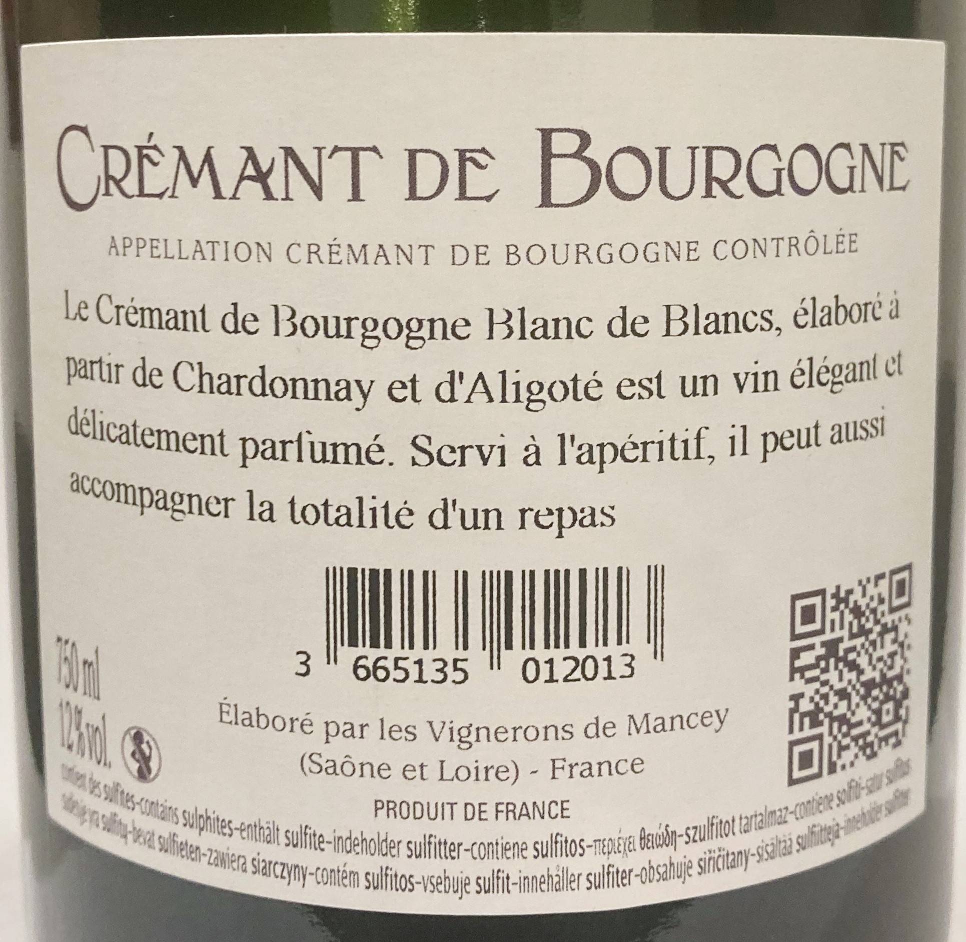 Etiketa Crémant de Bourgogne Blanc de blancs