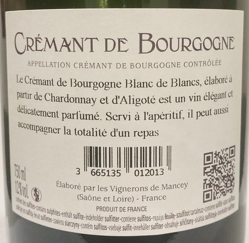 Etiketa Crémant de Bourgogne Blanc de blancs