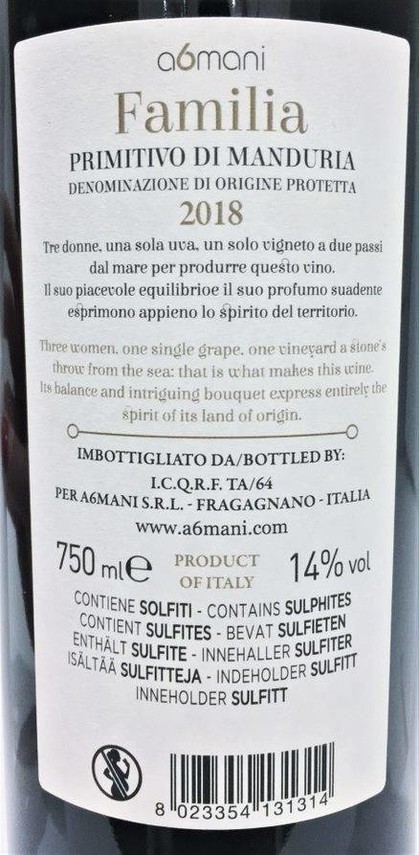 Etiketa Familia Primitivo di Manduria 