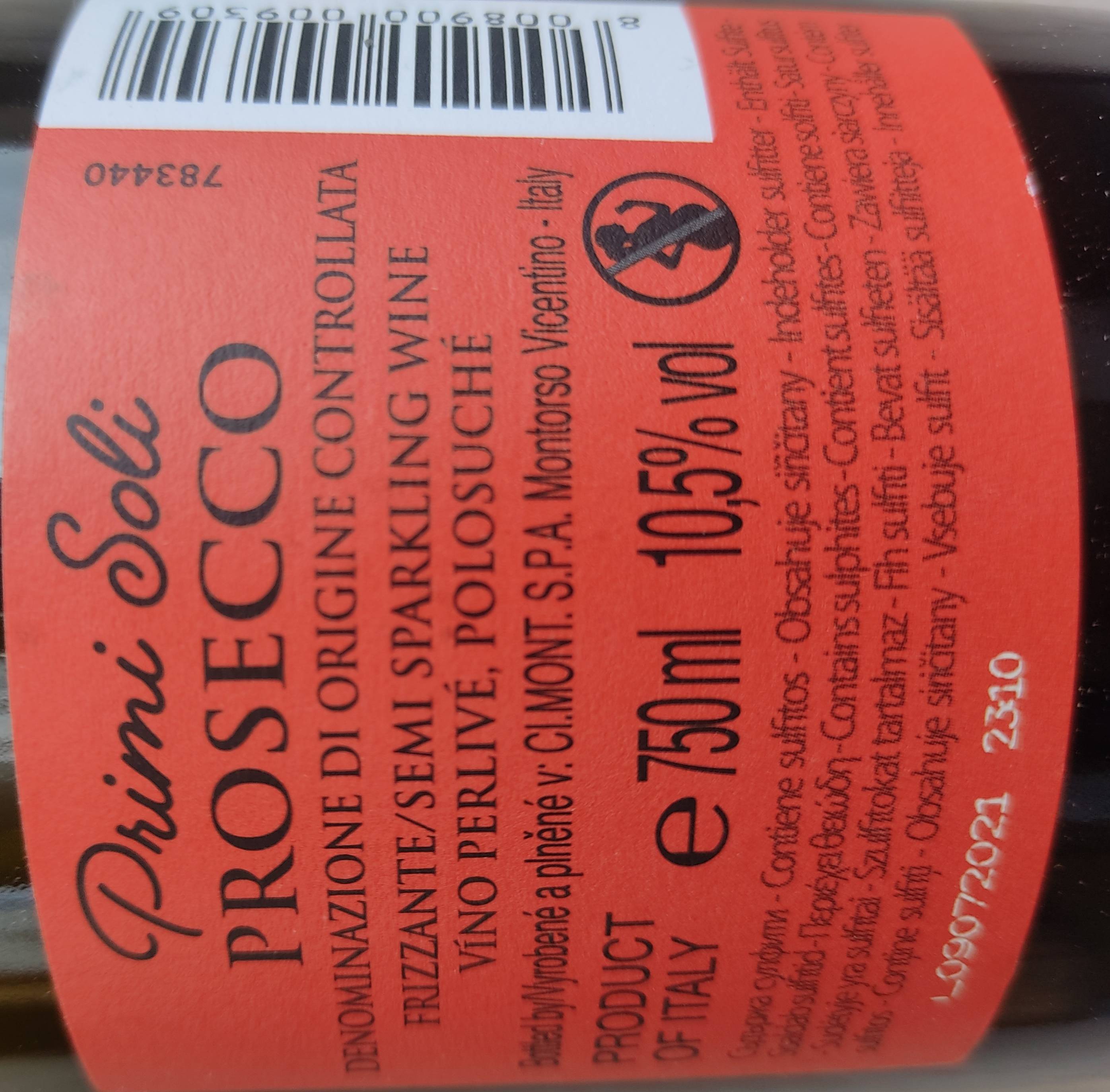 Etiketa Prosecco Frizzante - Primi Soli