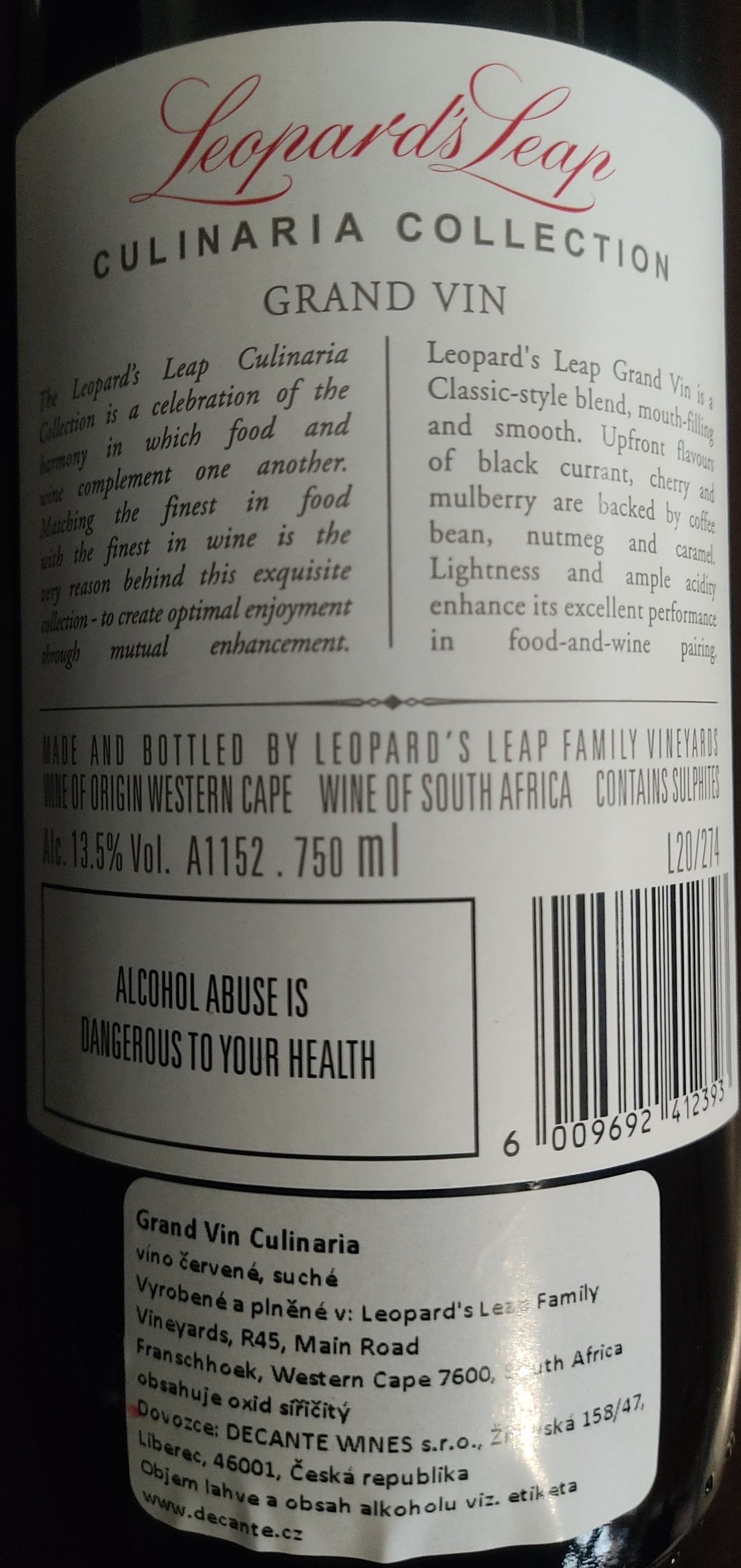 Etiketa Grand Vin red CULINARIA