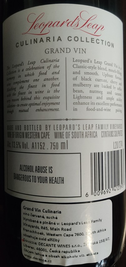 Etiketa Grand Vin red CULINARIA