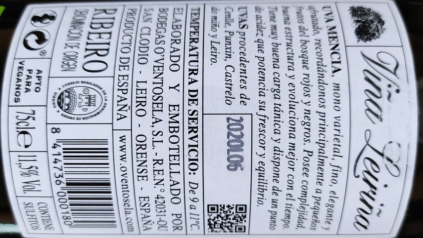 Etiketa Ribeiro Mencia-Viňa Leiriňa