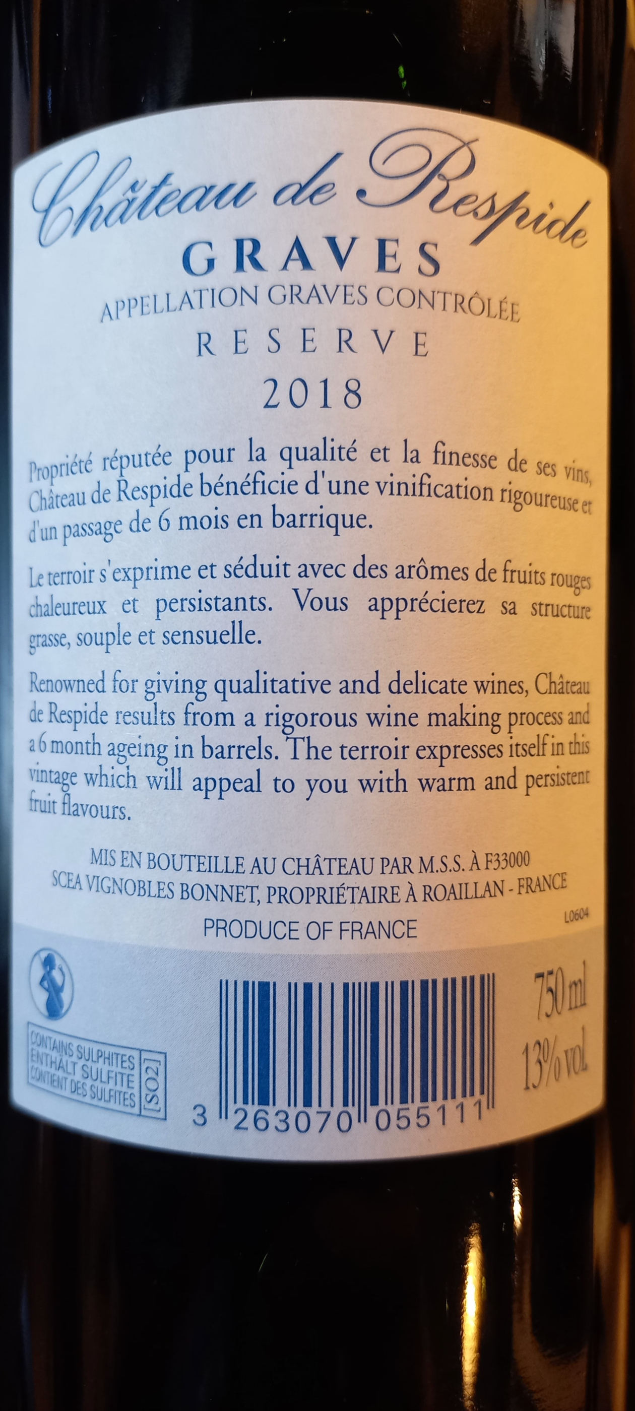 Etiketa Château de Respide Reserve