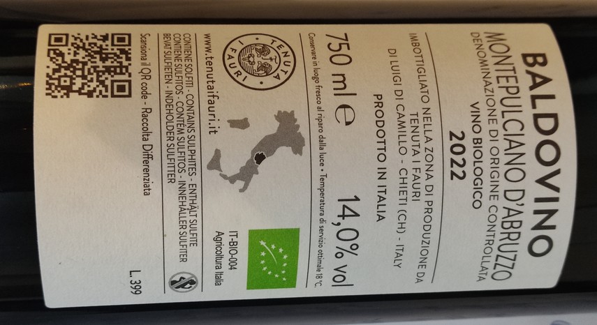 Etiketa Montepulciano d\'Abruzzo BALDOVINO