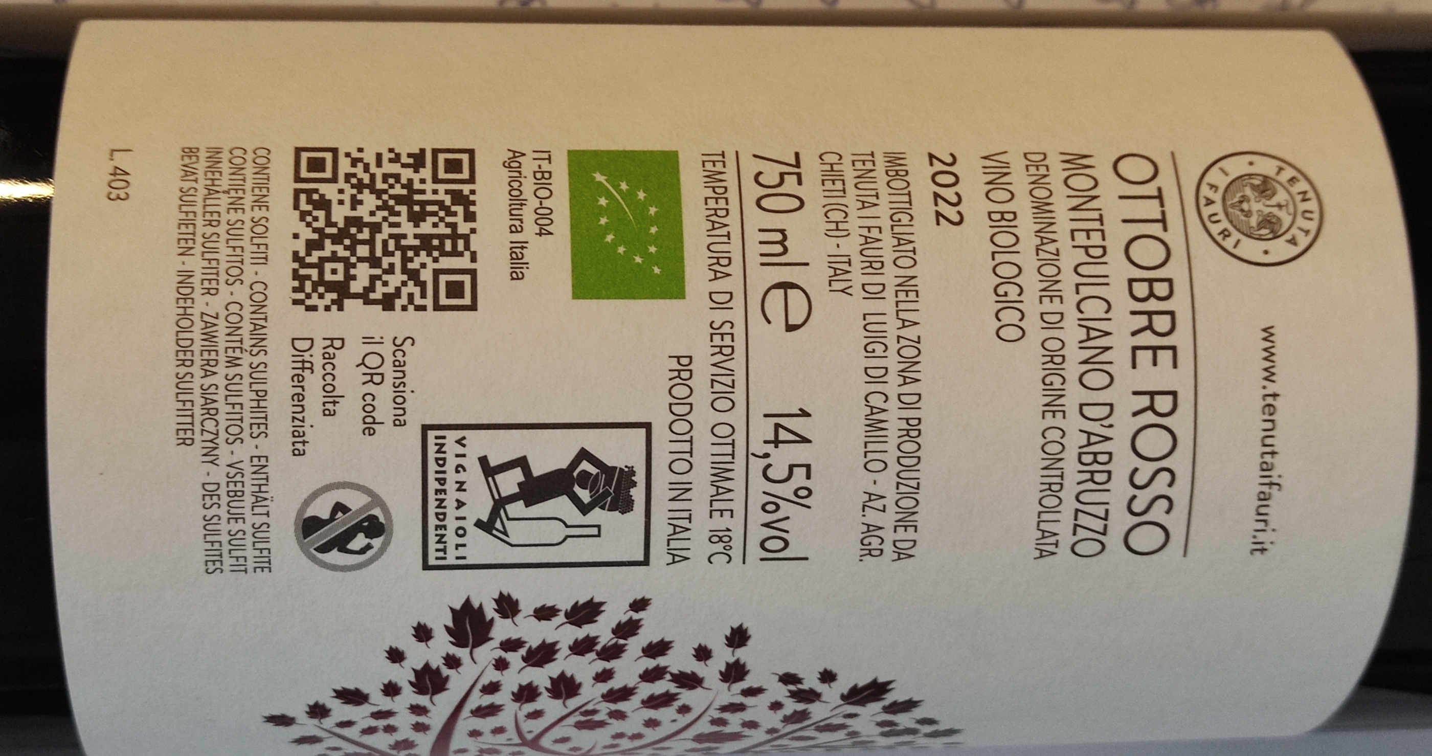 Etiketa OTTOBRE ROSSO Montepulciano d\'Abruzzo