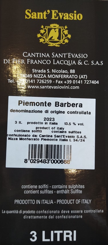 Etiketa Piemonte Barbera-bag in box