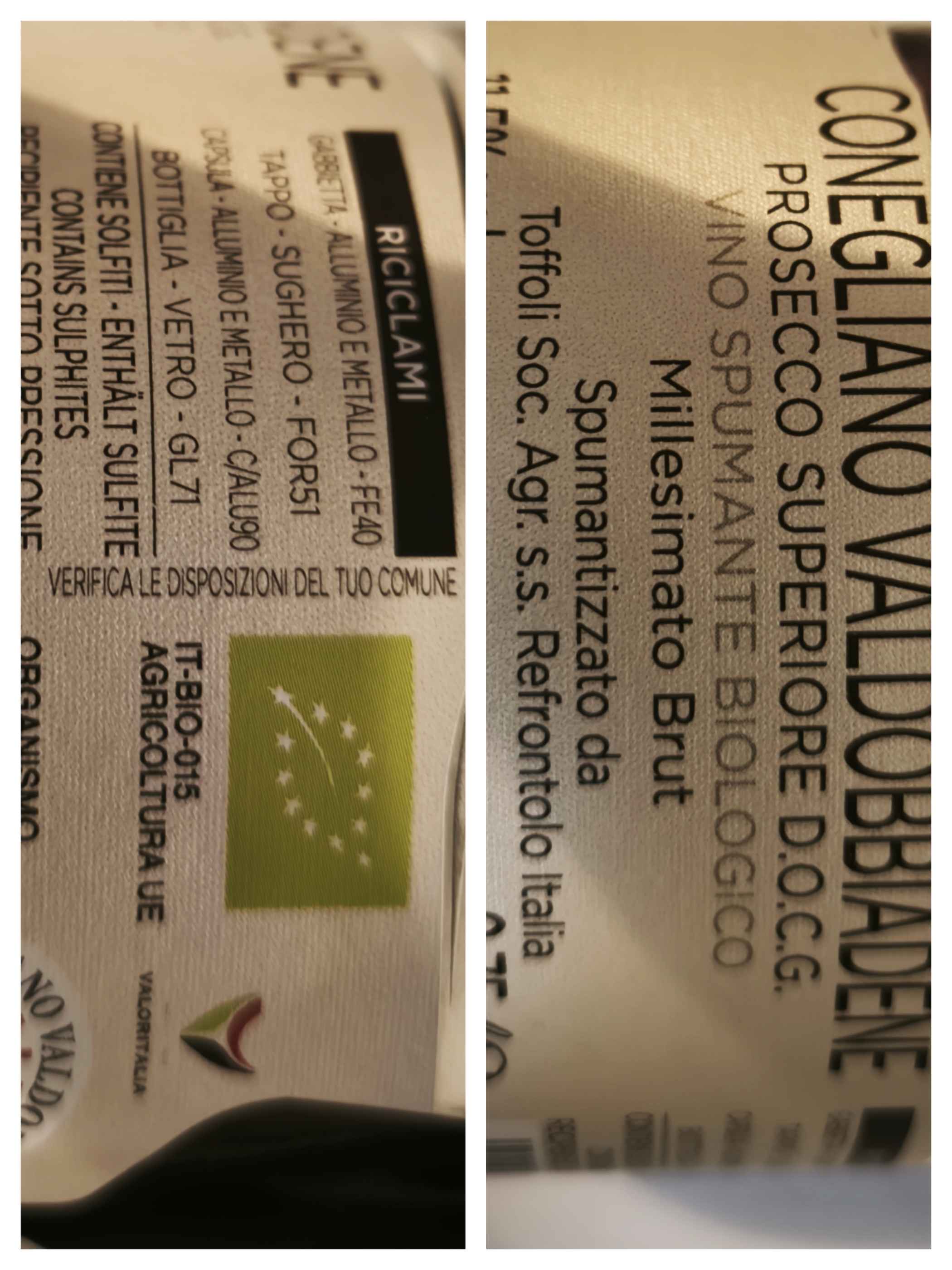 Etiketa Prosecco Conegliano Valdobbiadene Brut DOCG