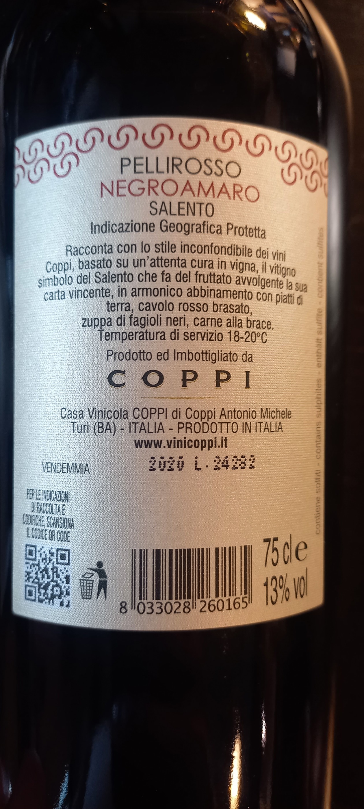 Etiketa Negroamaro Salento Pellirosso