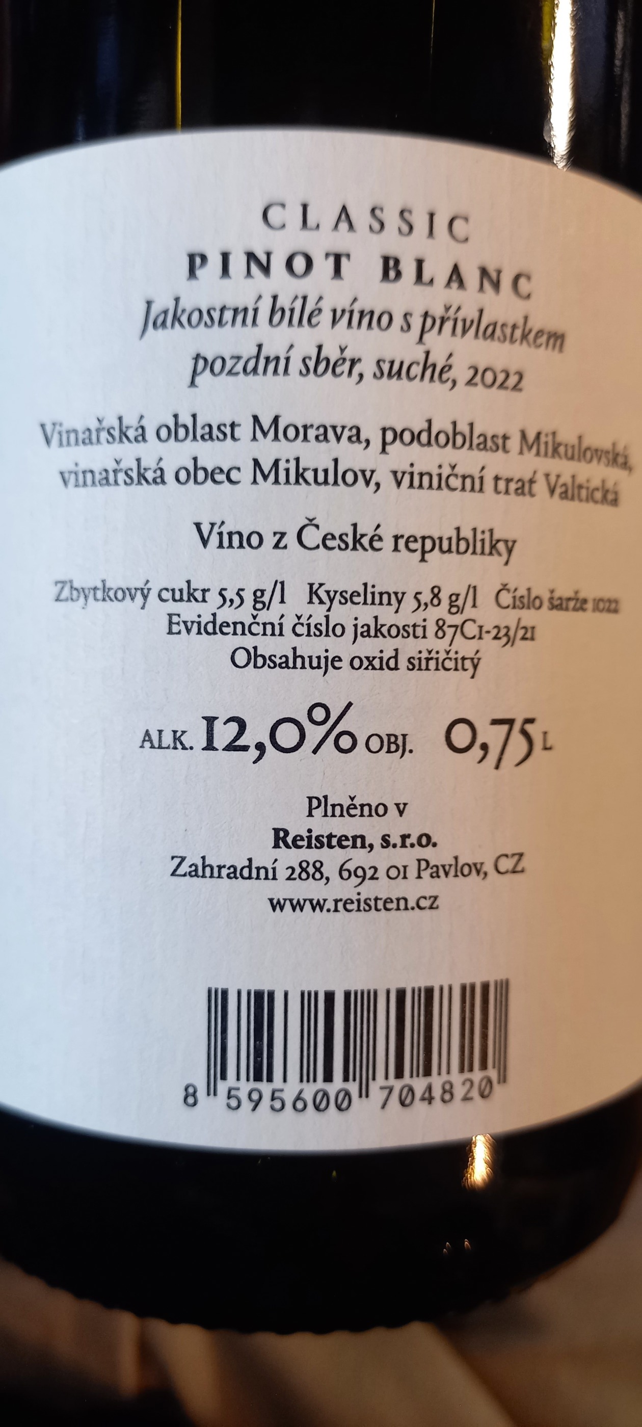 Etiketa Pinot blanc Classic