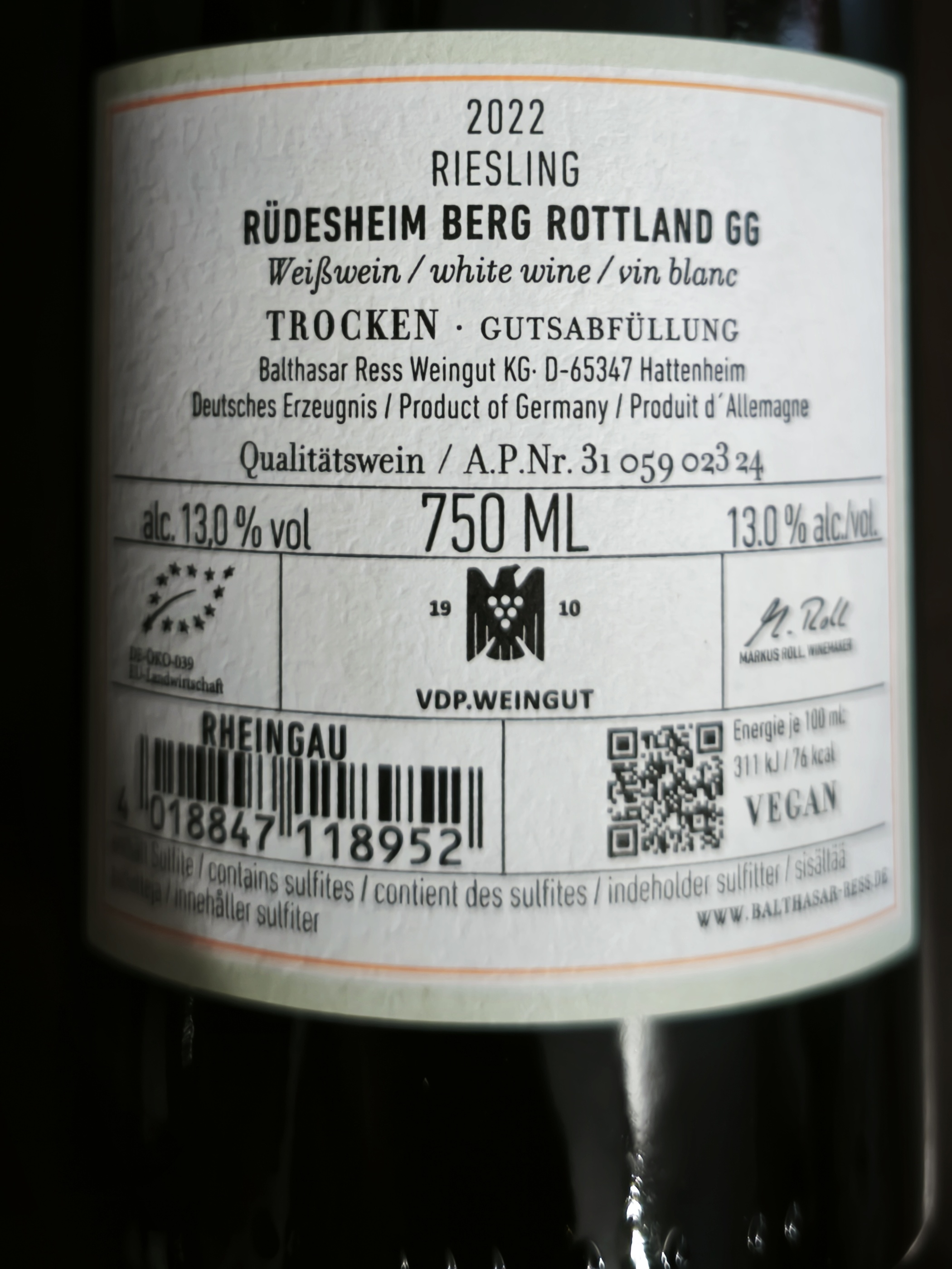 Etiketa Riesling GG \