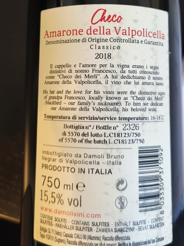 Etiketa Amarone della Valpolicella classico \