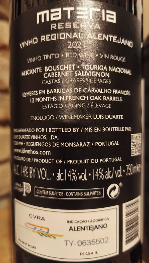 Etiketa Materia - Reserva Luis Duarte Red 