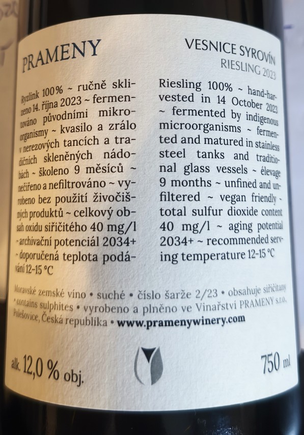 Etiketa Riesling Syrovín