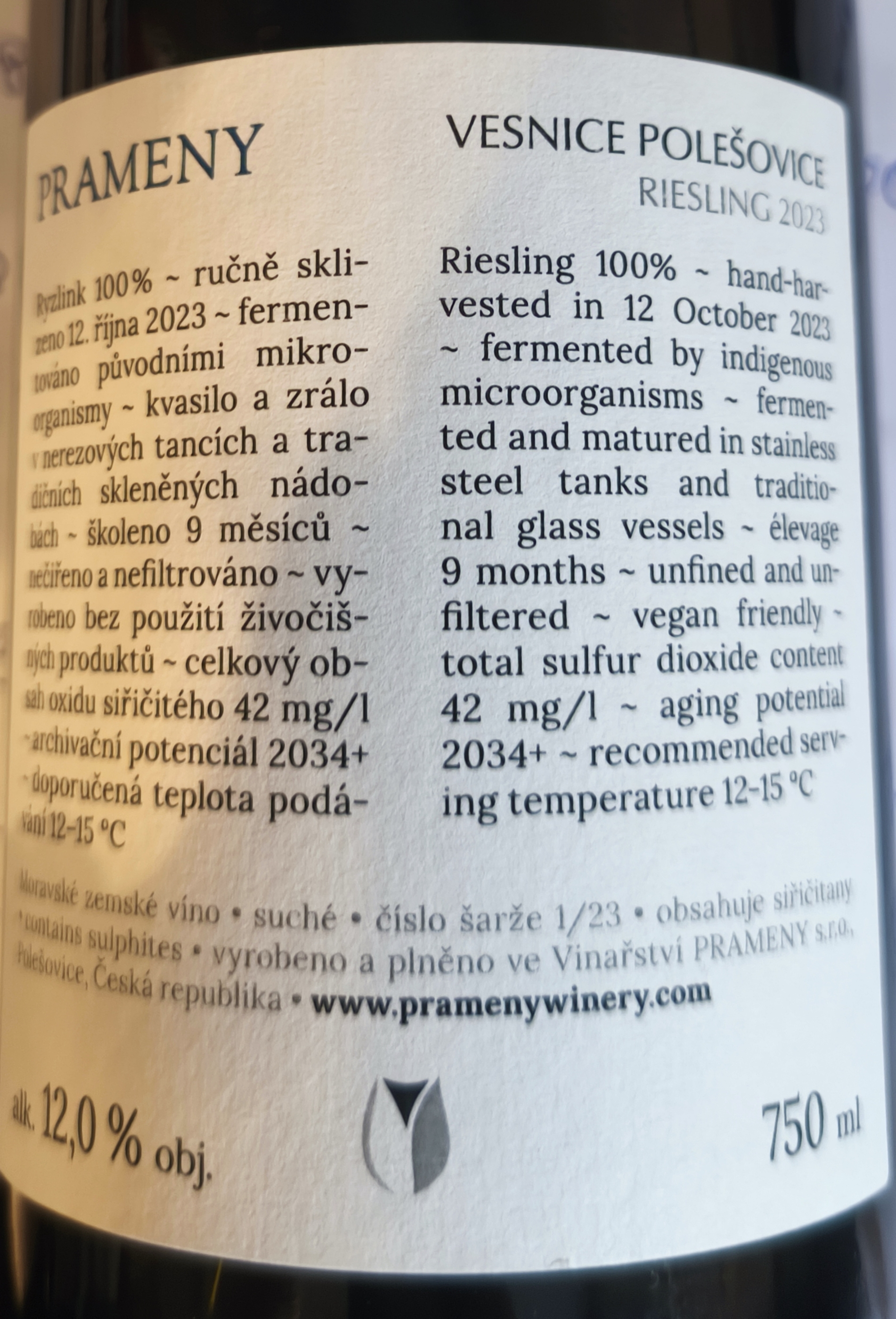 Etiketa Riesling Polešovice 
